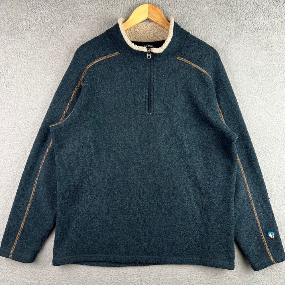Kuhl Interceptr 1/4 Zip Alfpaca Fleece Pullover Mens Large Teal Blue Sweater